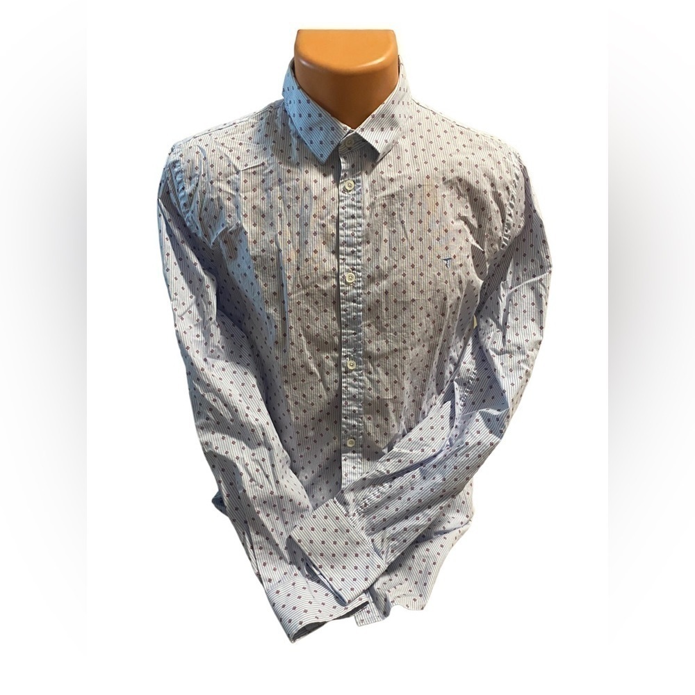 TRUSSARDI JEANS MEN’S LONG SLEEVE SHIRT BLUE & WHITE STRIPED  BUTTON DOWN S SLIM
